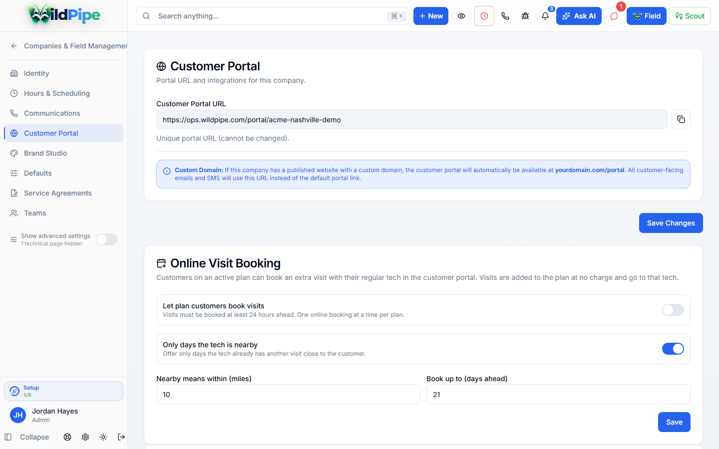 Customer Account Page in WildPipe: customer account page settings