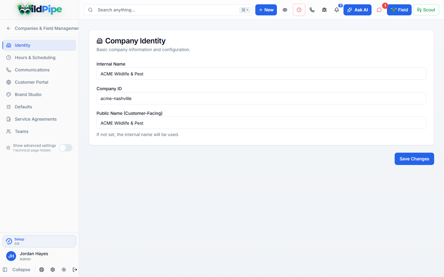 Multiple Companies in WildPipe: one brand’s own name, phone, portal, and payment settings