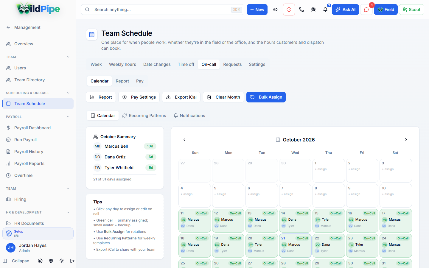 On-Call Schedules in WildPipe: the on-call rotation and backups
