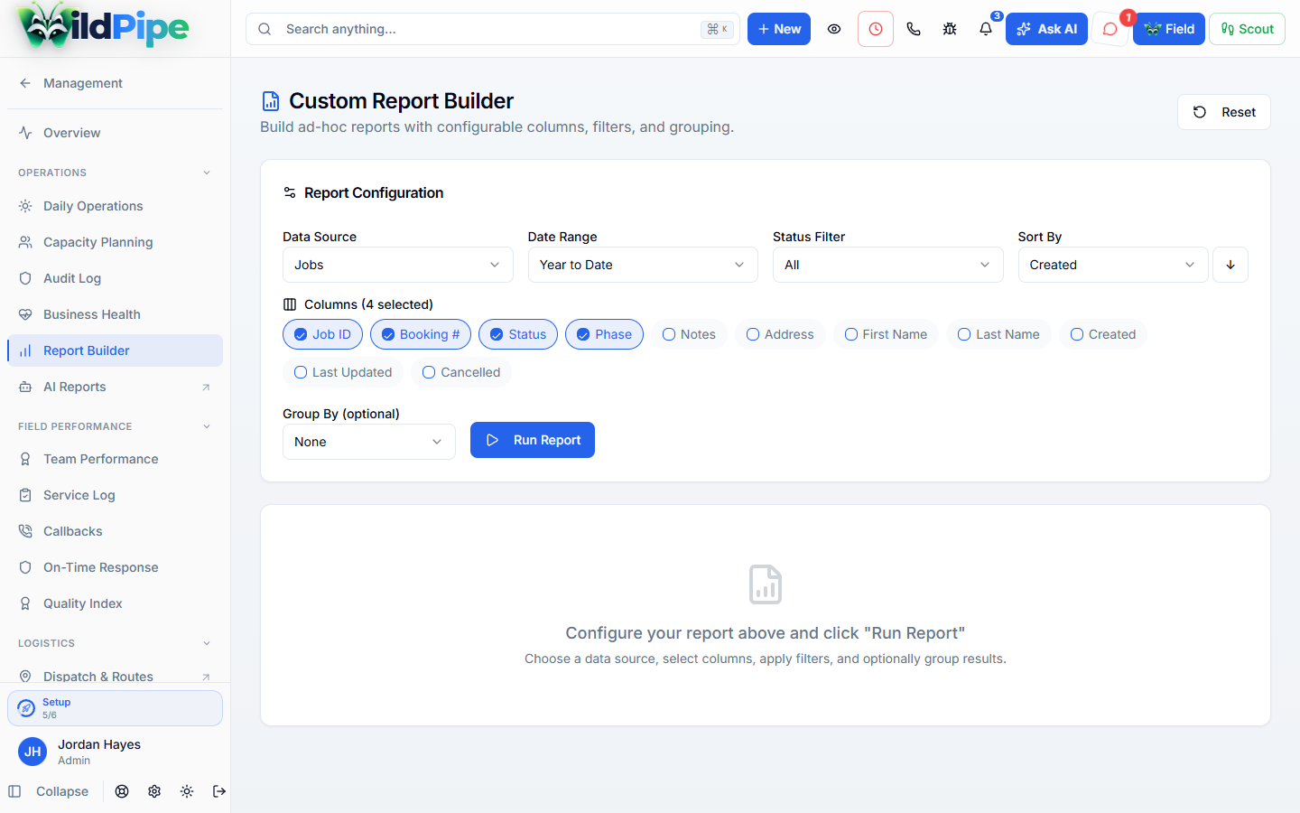 Build Your Own Reports in WildPipe: the custom report builder