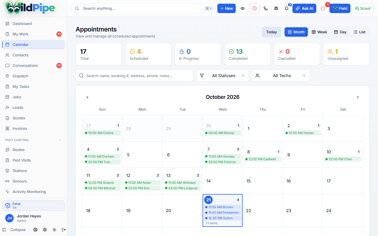 Scheduling & Calendar in WildPipe: the appointments calendar