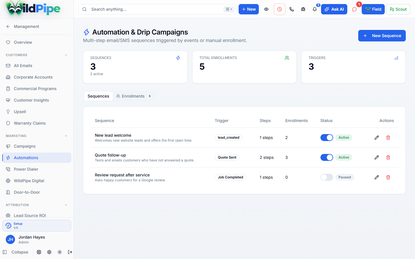 Automatic Follow-Ups, step 1 of 2: Follow-up sequences that run on their own.
