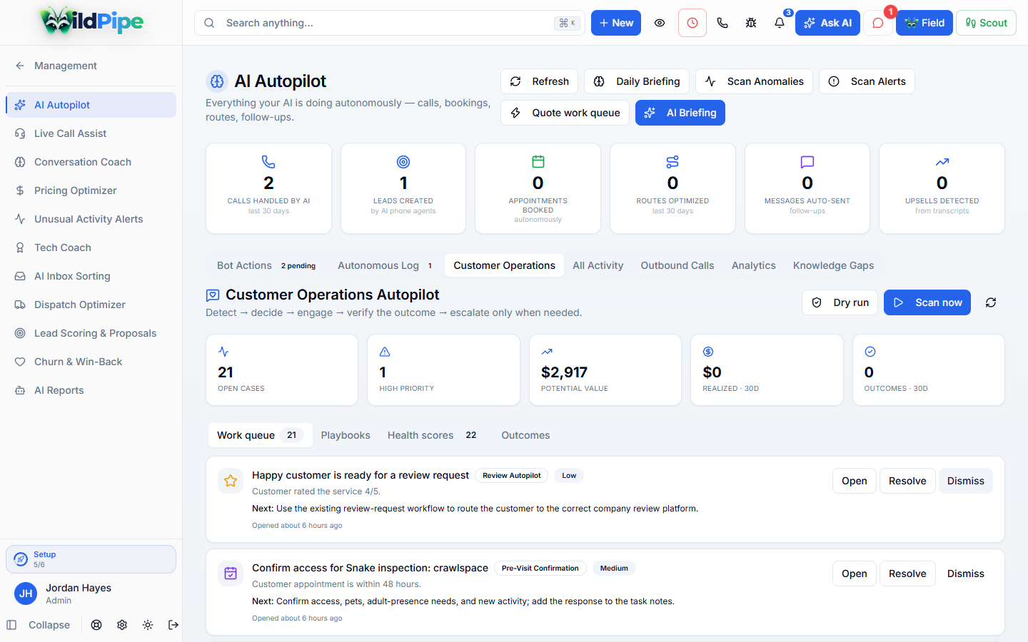 Customer Care Follow-Ups, step 1 of 3: Customer care follow-ups: past-due bills, autopay offers, and review requests.