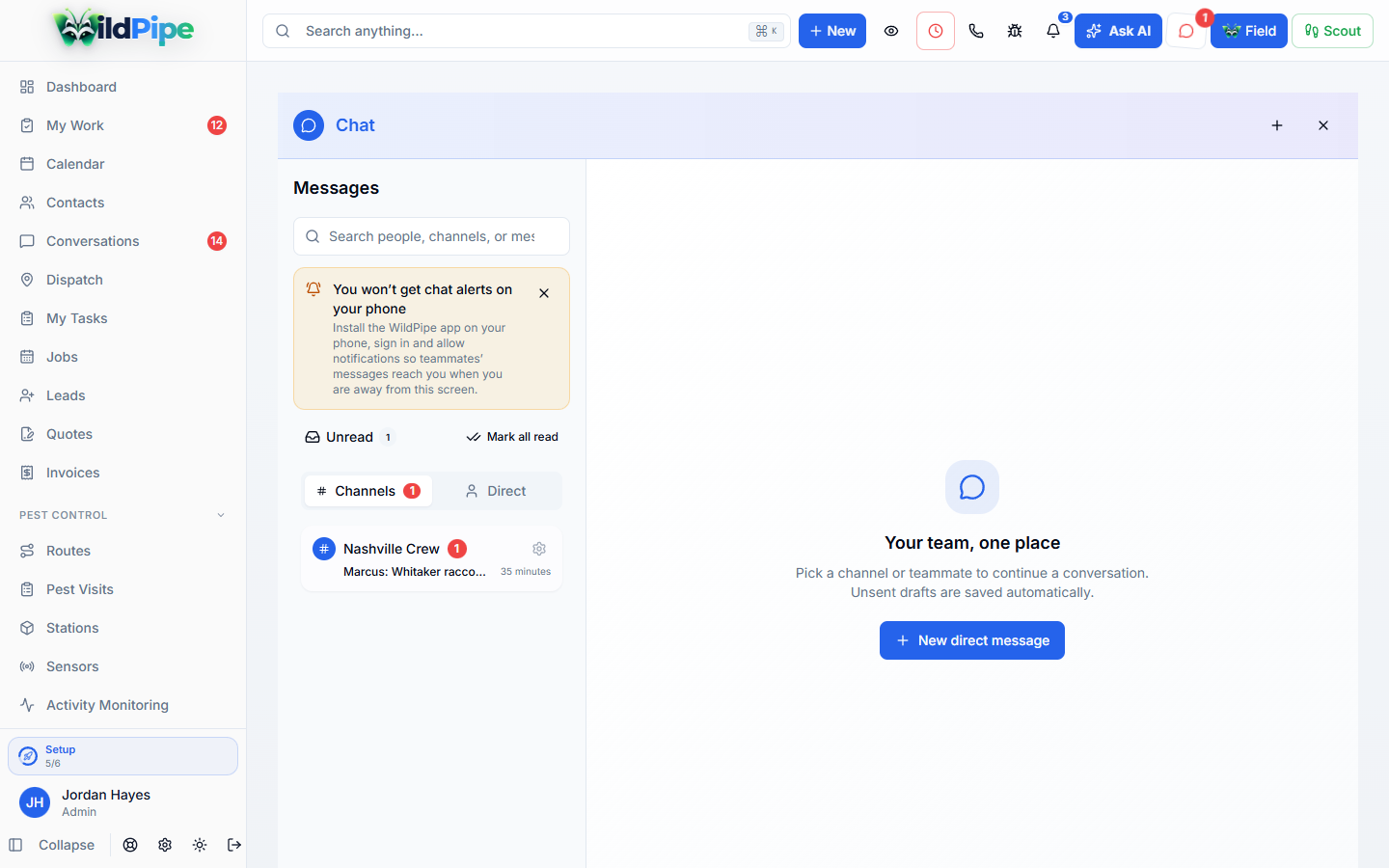 Team Chat, step 1 of 2: Team channels for the office and field.